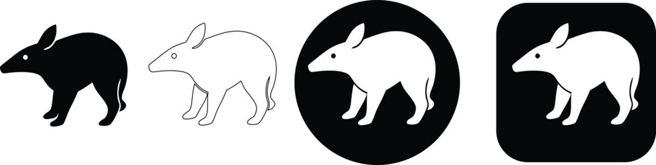Obraz premium Set of Minimalist Bandicoot and Bilby Australian Wild Animal Vector Icons in Detailed Black and White Silhouette and Outline Styles