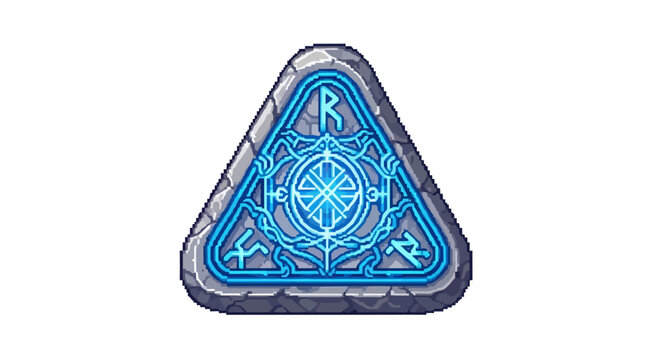 Mystical Triangular Rune Stone with Glowing Blue Energy.
