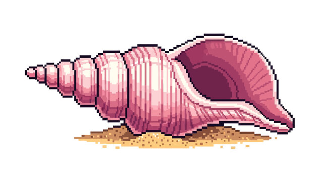 Pink Seashell Resting on Sandy Beach Shoreline.