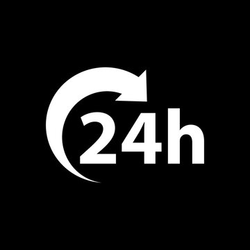 24 hours order execution or delivery service icon isolated on black background
