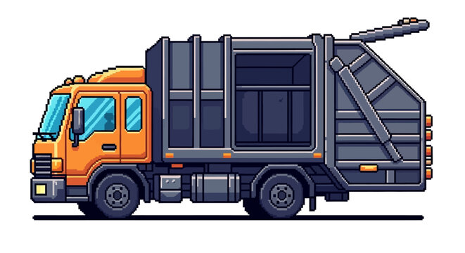 Orange Garbage Truck Illustration Side View.