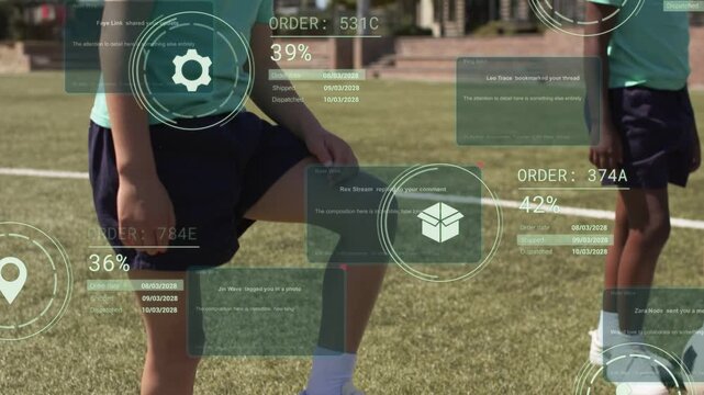 Youth player lifting knee on ball, HUD appearing overlaying player, tracking sports percent rise