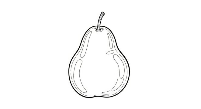 A pear is drawn in black outline on a white background. The pear has a rounded shape with a stem.