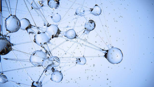 Abstract Liquid Bubbles Under Blue Water Background.  3D illustration