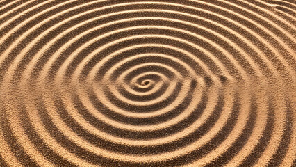 Fototapeta premium A serene spiral pattern forms concentric circles in the sand