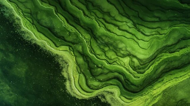 Abstract Emerald Swirls: An ethereal artwork of organic shapes and textures, the verdant greens and intricate patterns of swirling water create a mesmerizing and calming effect.