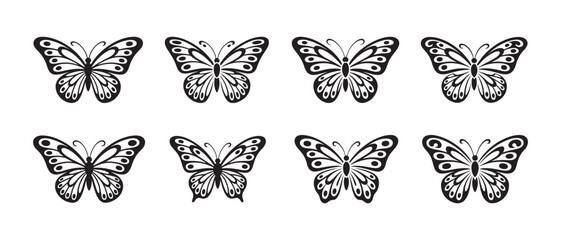 Set of eight decorative butterfly outlines. on white background. © NadimStoker