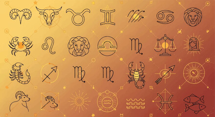 Zodiac signs constellation symbols decorative graphic design elements © Arisa
