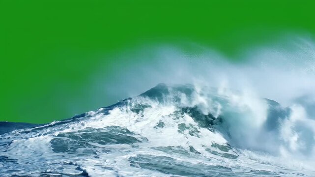 A powerful ocean wave crests dramatically against a vibrant green background, showcasing the raw beauty and force of nature.