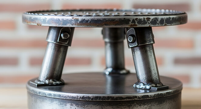 rustic metal round platform with three legs on transparent background high quality