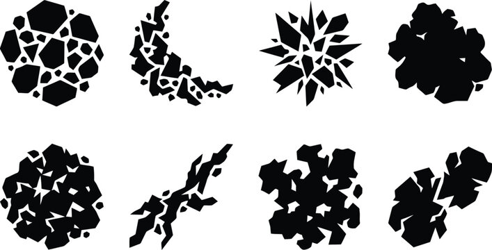 Conjunto de siluetas abstractas de formas org&aacute;nicas y geom&eacute;tricas en negro sobre fondo blanco.