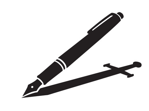 Fountain Pen Shadow Sword Mightier Than the Sword Press Freedom Concept. Suitable for Press freedom, Censorship, Journalism, May 3, World Press Freedom Day.