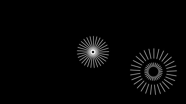 Circle explosion with shiny sparkle lines and pop-up blust effect, 4k animated background for overlays, abstract loop tunnel with burst transitions on black background.