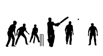 Cricket players silhouettes playing match isolated on transparent background, Vector © Md