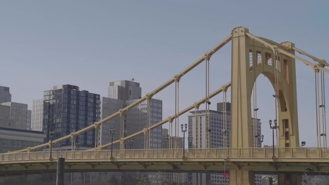 Roberto Clemente Bridge with downtown Pittsburgh skyline on a clear day