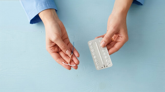 Hands holding medicine blister pack and medical swab on light surface illustrating health maintenance and preventative care