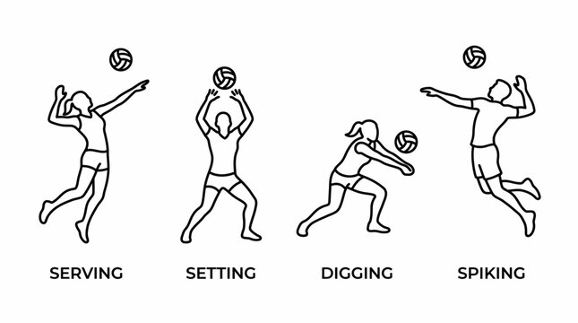 Vector sports icons set playing volly ball