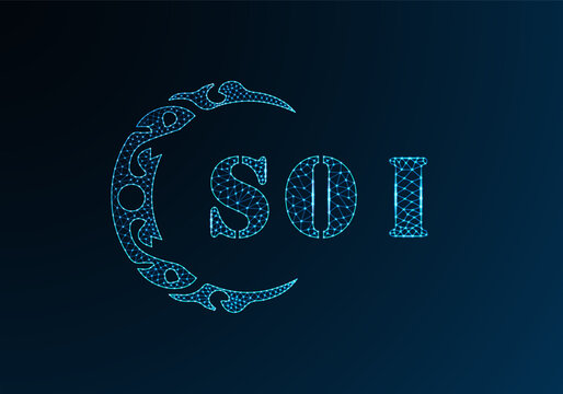 Low poly letter logo SOI design. SOI letter logo low poly vector design on blue color gradient background. SOI logo low poly design