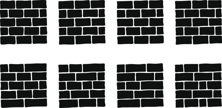 Ocho secciones de muros de ladrillos negros con diferentes patrones de colocaci&oacute;n de ladrillos.