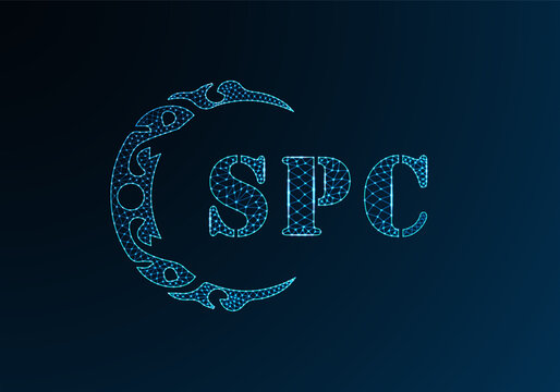Low poly letter logo SPC design. SPC letter logo low poly vector design on blue color gradient background. SPC logo low poly design