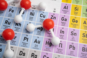 Molecules chemical on a periodic table background. © manassanant
