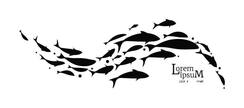 School of Fish Vector Illustration with Lorem Ipsum Text