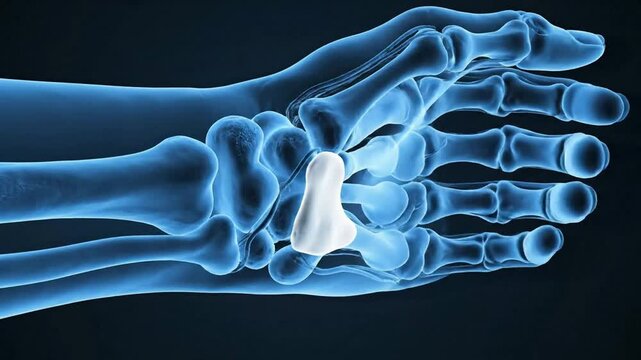 Human capitate bone anatomy 3 d animation: detailed skeletal structure and wrist joint medical visualization