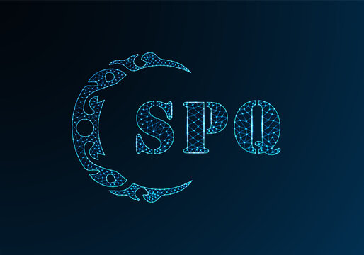 Low poly letter logo SPQ design. SPQ letter logo low poly vector design on blue color gradient background. SPQ logo low poly design