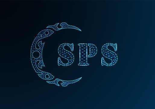 Low poly letter logo SPS design. SPS letter logo low poly vector design on blue color gradient background. SPS logo low poly design