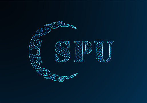Low poly letter logo SPU design. SPU letter logo low poly vector design on blue color gradient background. SPU logo low poly design
