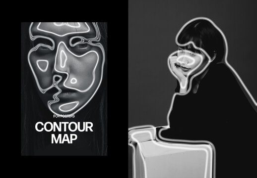 Contour Map Photo Effect &ndash; Monochrome for Poster & Social Media (PSD)