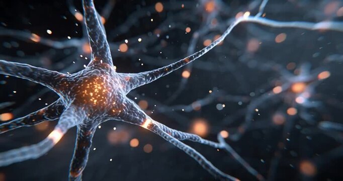 Neurons cells concept. detailed 3d illustration of glowing blue neuron cells and synaptic connections medical concept background for neurology brain science and artificial intelligence