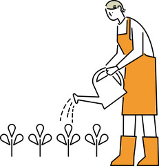 じょうろで植物に水をあげる女性 © sushitopia