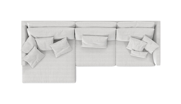 White Sectional Sofa with Chaise Lounge Top View on White Background