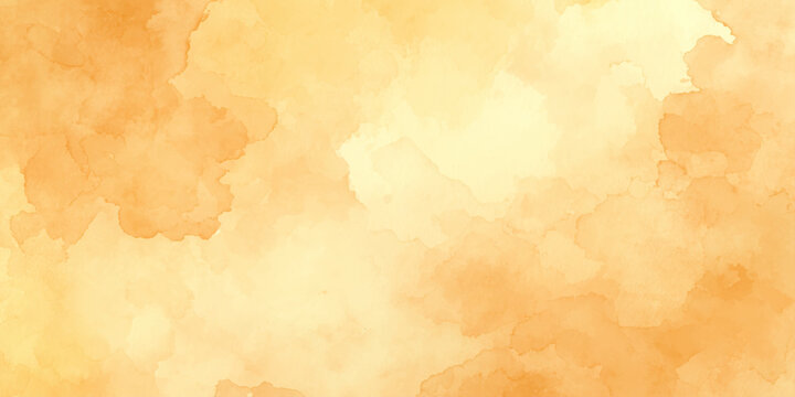 Warm orange watercolor background with soft blended clouds and creamy texture for design and artistic projects