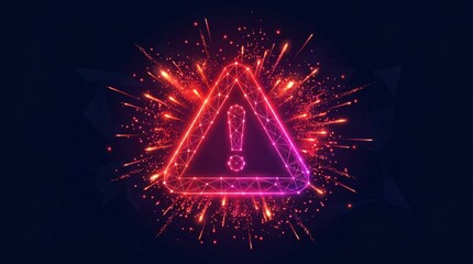 Digital Warning Triangle with Particle Burst and Neon Red Gradients for Cyber Attack or Security Alert Concept © ElementHub