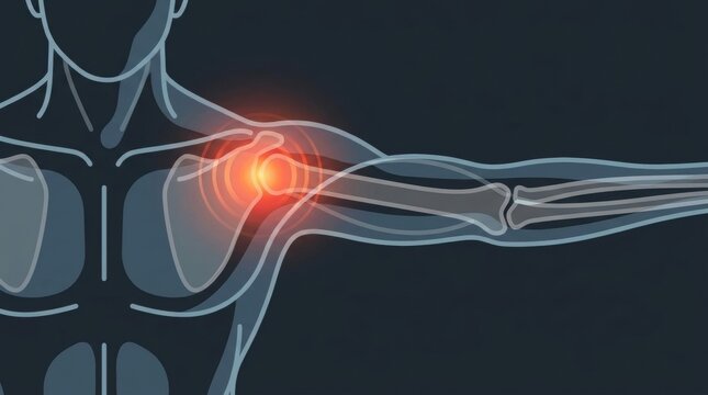 Illustration of shoulder joint pain and inflammation highlighted in red