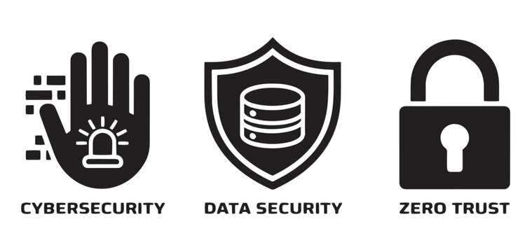 Cybersecurity, data security, and zero trust icons symbolizing digital protection, privacy, and secure access.