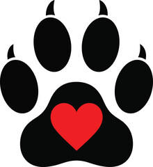 Fototapeta premium Dog paw with red heart Vector