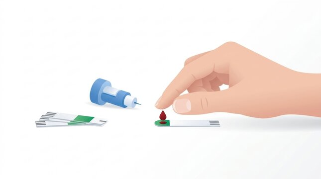 Close-up of hand using lancet to draw blood for glucose test strip