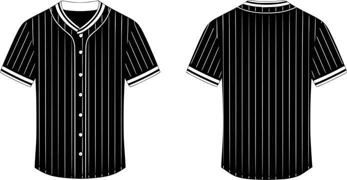 Blank Black Baseball Jersey Mockup Vector Template - Front and Back Views with White Trim and Buttons