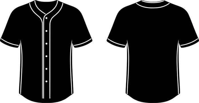 Blank Black Baseball Jersey Mockup Vector Template - Front and Back Views with White Trim and Buttons
