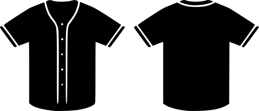 Blank Black Baseball Jersey Mockup Vector Template - Front and Back Views with White Trim and Buttons