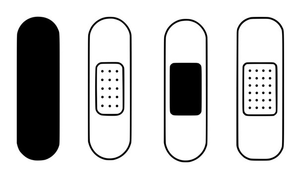 Adhesive bandage set minimalist icon in silhouette and outline design