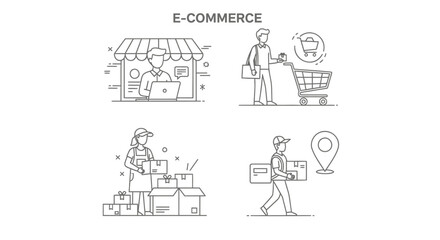 Fototapeta premium E-commerce, online shopping, business icons, vector graphics, commerce symbols