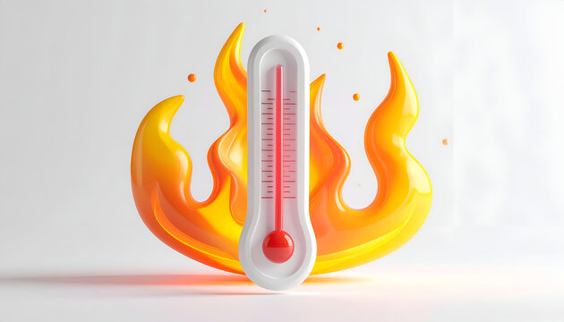 Thermometer Showing High Temperature Amidst Fiery Flames.