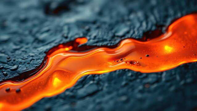 hardening. Macro detail of glowing molten metal solidifying on a textured dark metallic surface. safety posters, maintenance manuals, designed for precision metalworking and fabrication facilities.