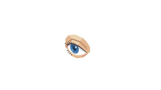 Low poly isometric blue eye animation looking around white background