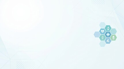 Obraz premium Abstract medical icons in hexagons on a light blue geometric background