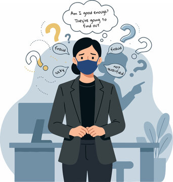 Businesswoman suffering from imposter syndrome in the workplace.